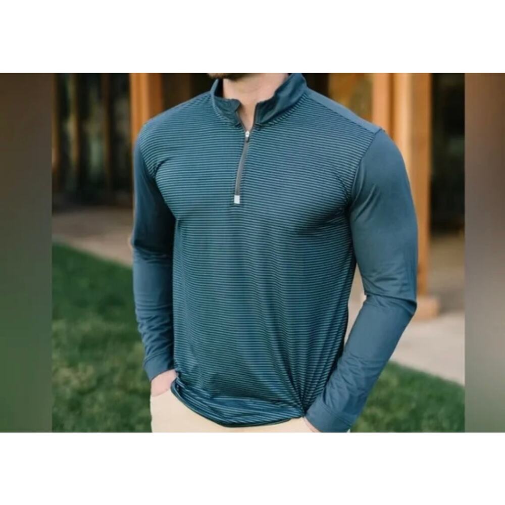 ZYIA Active Men’s Quarter-Zip Pullover – Striped Long Sleeve XL